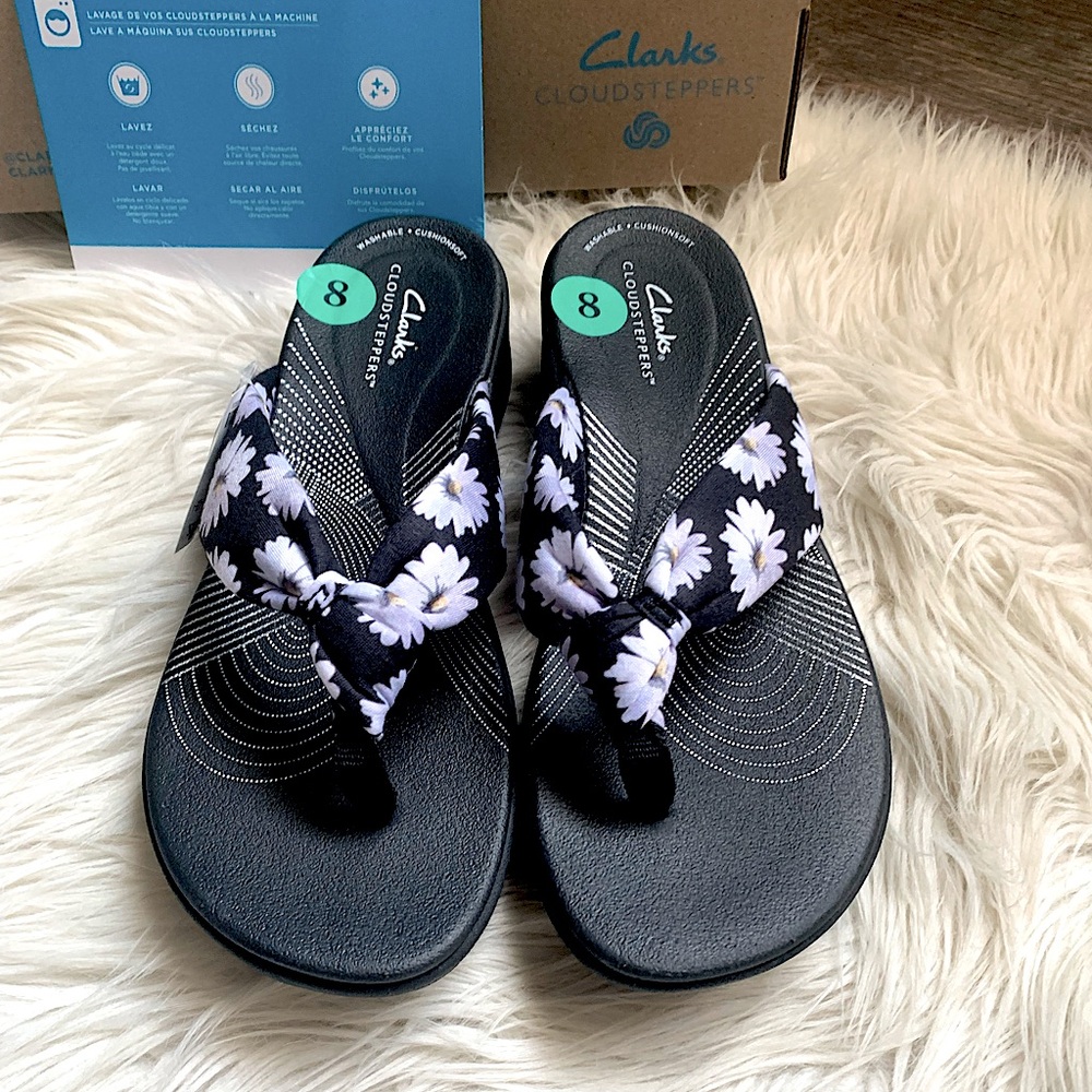 Clarks Black And White Floral Sandals